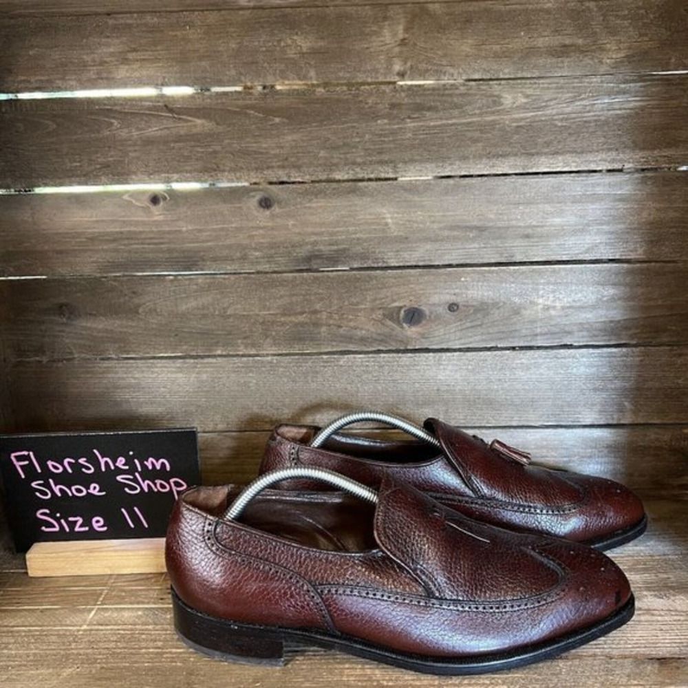 Mens Florsheim Made in USA Brown Leather Wingtip Tasseled Loafers Shoes 11 C GUC